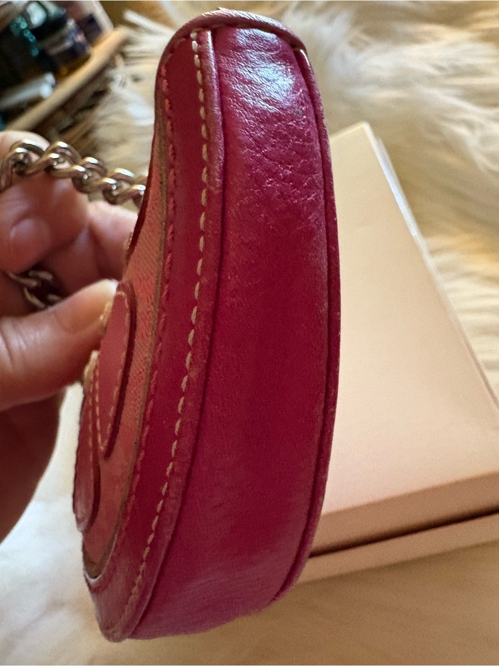 RARE Y2K COACH PINK LEATHER AND PINK ICONIC C JACQUARD PINK GRAPEFRUIT WRISTLET - Picture 9 of 11